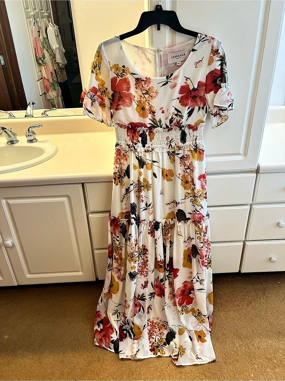 JessaKae Floral Maxi Dress White & Red XS Like New